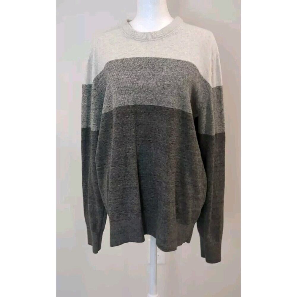 Gap Long Sleeve Heathered Gray Striped Sweater Size Large Long Sleeve Men